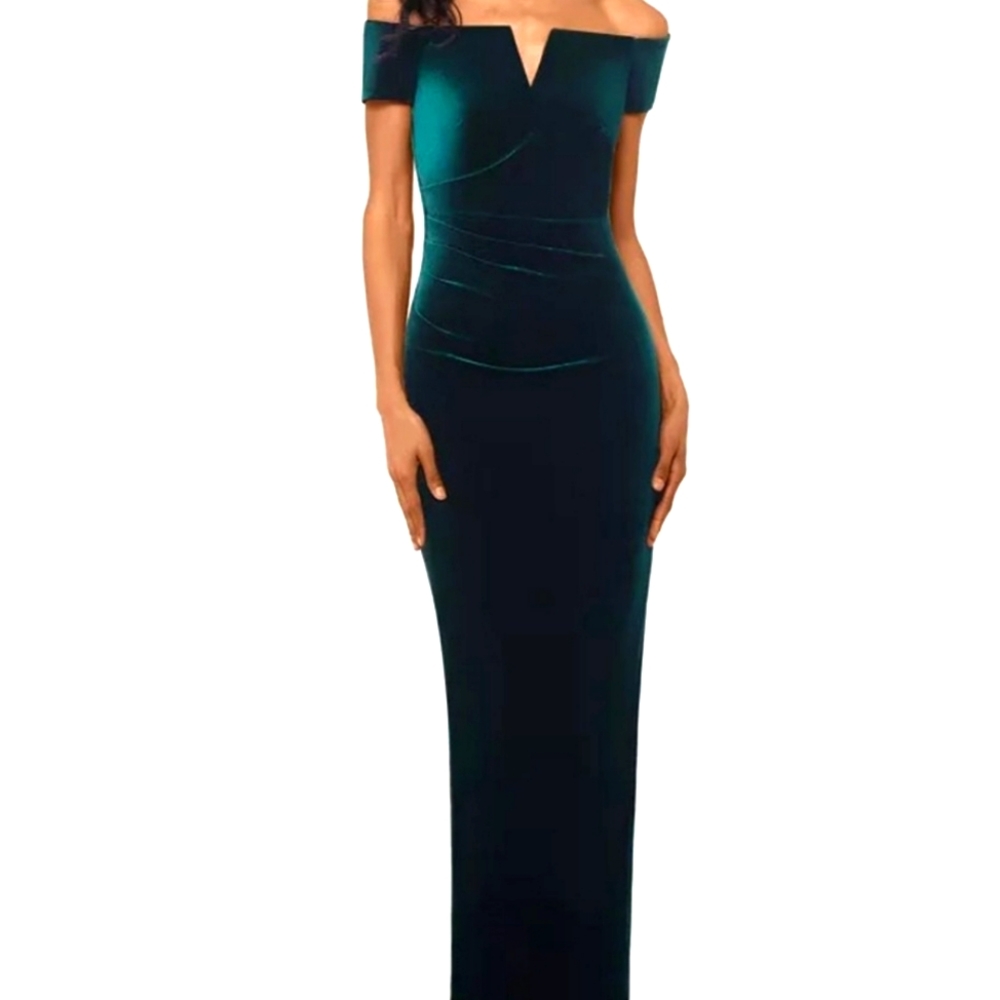 XScape Green Velvet Floor Lenght Gown